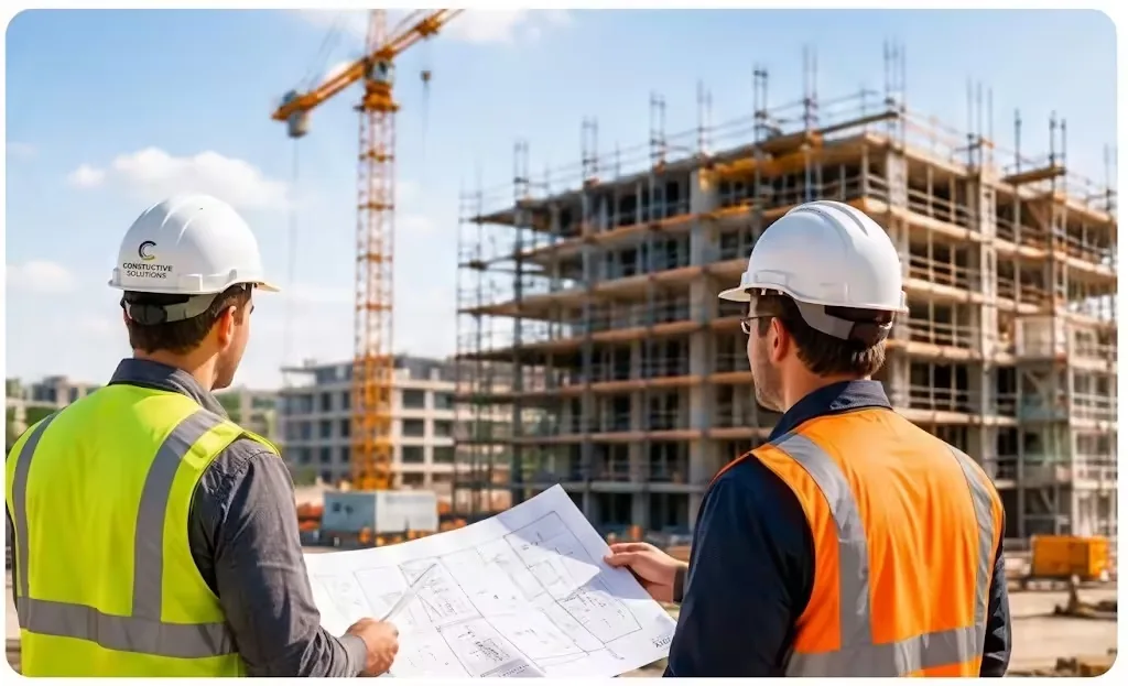 Professionnel APSI BTP sur chantier avec tablette